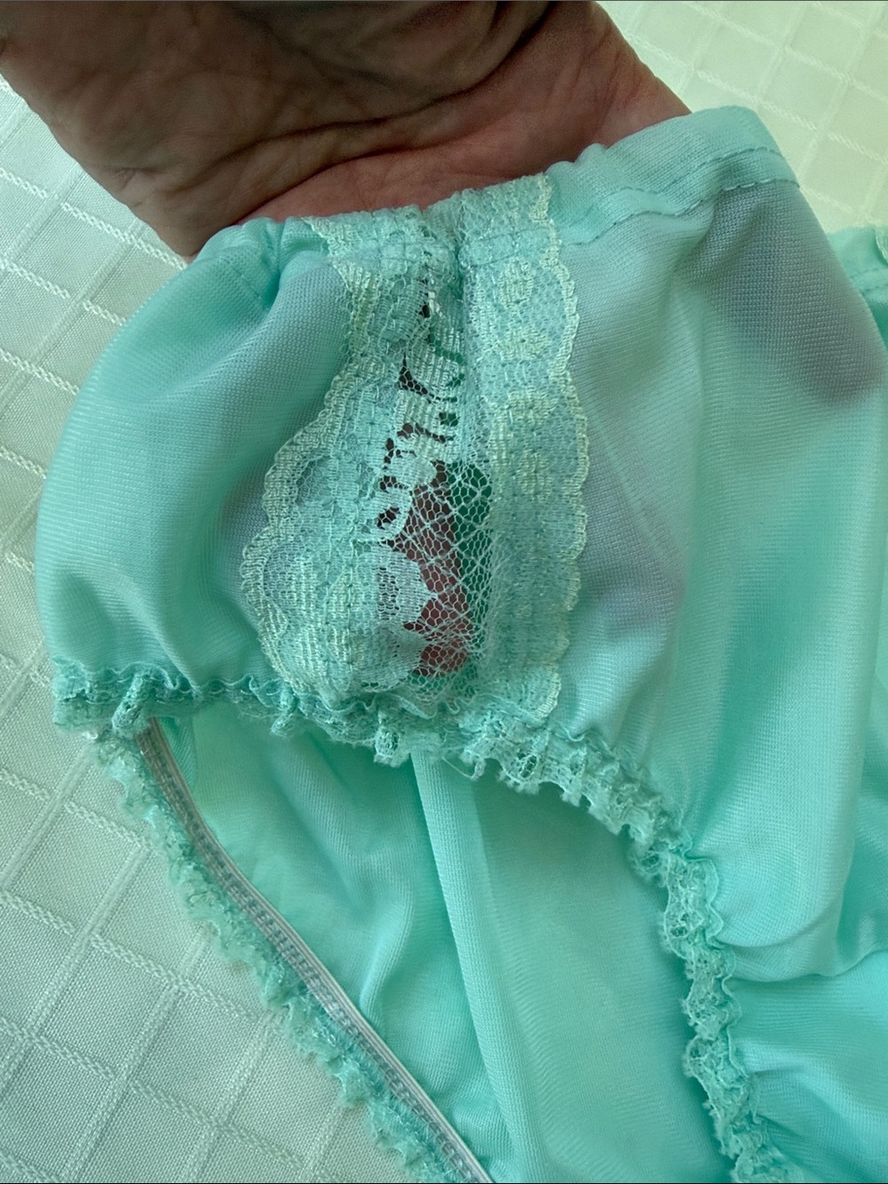 Vintage Sheer Lace-Trim Briefs in Seafoam